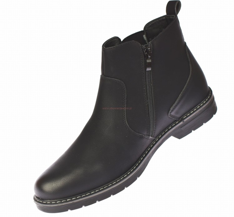 Czarne sztyblety męskie Skotnicki 0709 boczny profil, zamek i guma ułatwiająca zakładanie