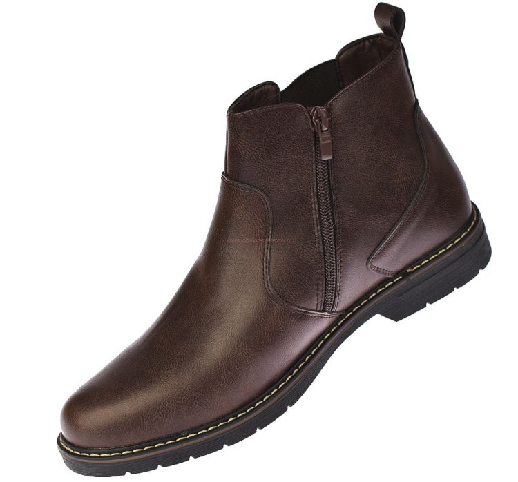 Brązowe sztyblety męskie Skotnicki 0709 boczny profil, zamek i guma ułatwiająca zakładanie