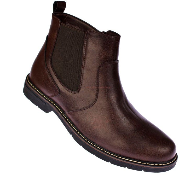 Eleganckie męskie sztyblety Skotnicki 0709 brąz, botki zimowe z nubukowej skóry ekologicznej