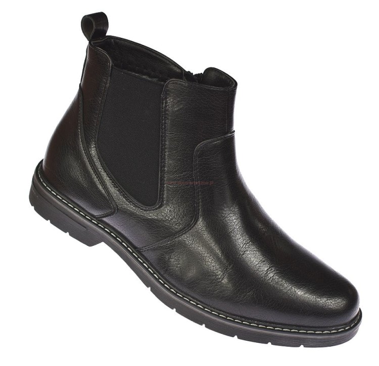 Czarne eleganckie sztyblety męskie Skotnicki 0709, botki zimowe ze skóry ekologiczne
