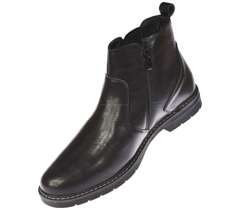 Czarne sztyblety męskie Skotnicki 0709 boczny profil, zamek i elastyczna guma ułatwiająca zakładanie