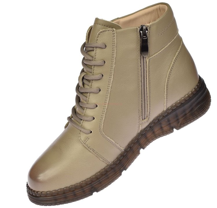Skórzane botki damskie B-3-1380 camel, suwak wewnętrzny praktyczny, ozdobny zewnętrzny, widok z boku