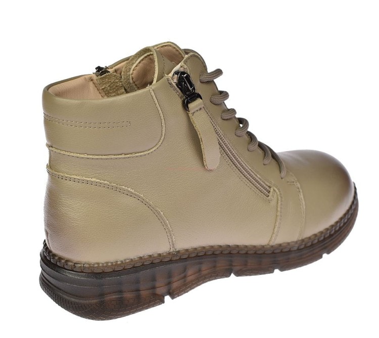 Botki damskie B-3-1380 camel, skóra naturalna licowa, gumowa podeszwa, widok od tyłu
