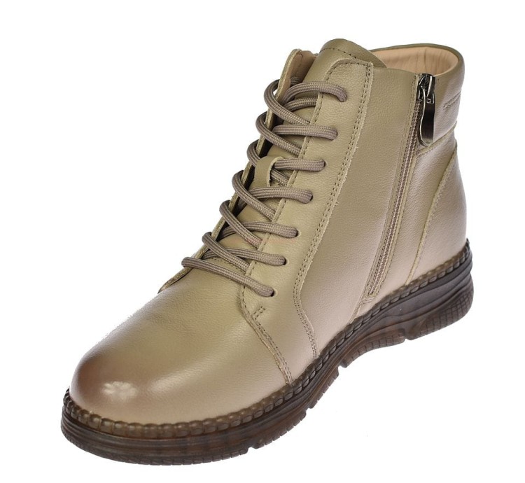 skórzane botki damskie beżowe ocieplane zamek i sznurowadła