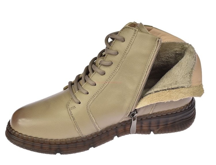 Ocieplane wnętrze botków damskich B-3-1380 camel, miękkie futerko, komfort cieplny