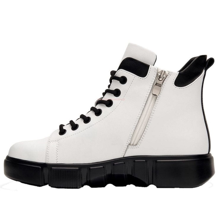 Białe trzewiki skórzane damskie botki zimowe