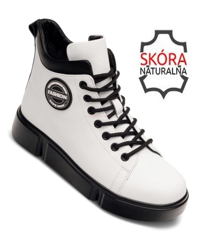 Botki damskie skórzane białe B-3-212 ocieplane na zimę