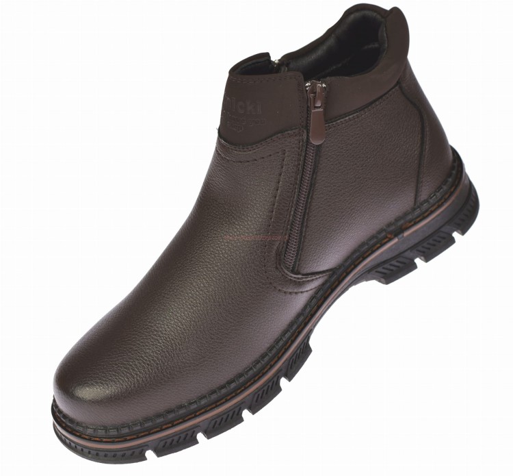 Brązowe botki męskie ocieplane futerkiem Skotnicki zimowe