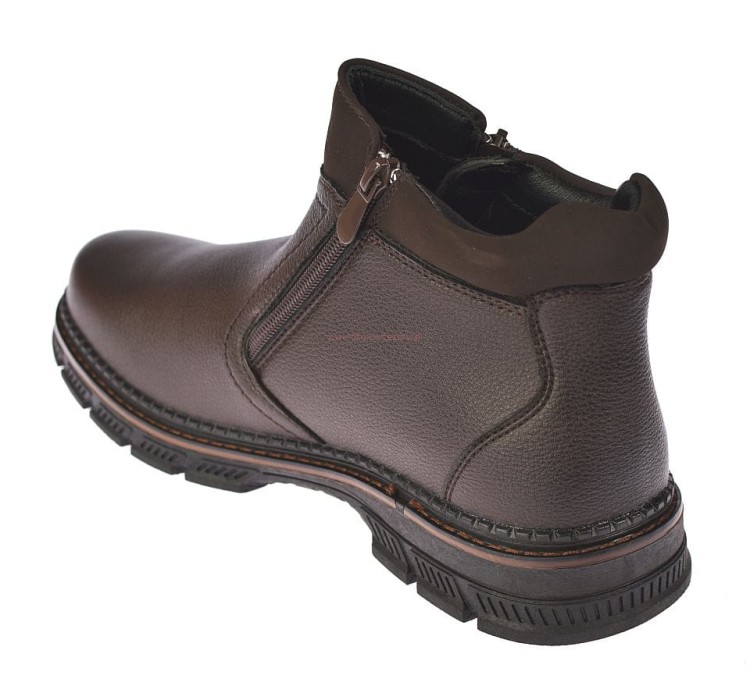 Brązowe botki męskie zimowe na suwak z futerkiem