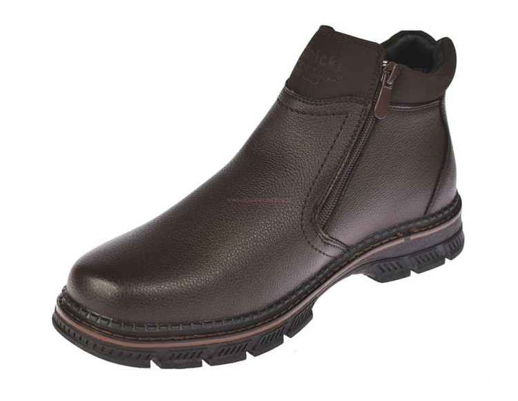 Brązowe botki męskie Skotnicki ocieplane zimowe na zamek