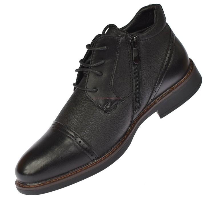 Czarne botki męskie ocieplane futerkiem Skotnicki zimowe