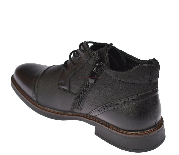 Czarne botki męskie zimowe sznurowane z suwakiem od wewnętrznej strony