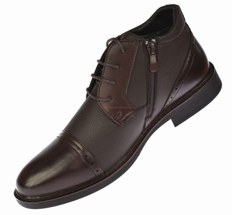 Eleganckie sztyblety męskie brązowe Skotnicki na sznurowadła i suwak