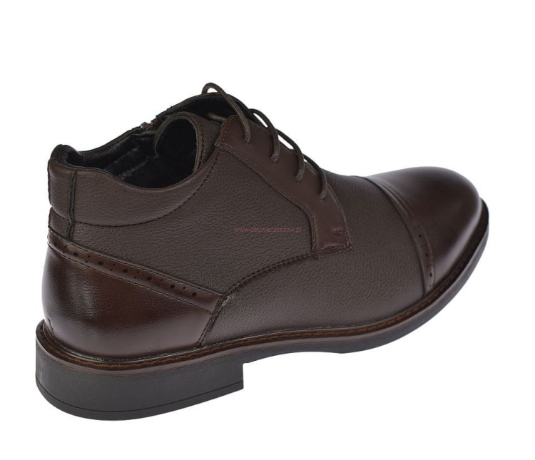 Brązowe botki męskie zimowe sznurowane z suwakiem od wewnętrznej strony