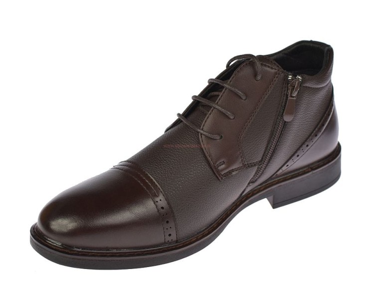 Brązowe botki męskie Skotnicki ocieplane zimowe na sznurowadła i suwak