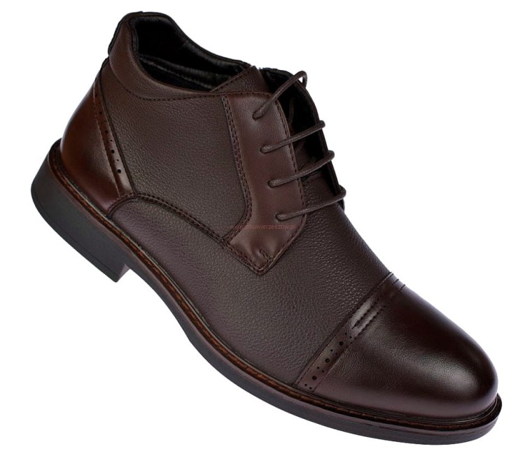 Sztyblety męskie Skotnicki B-4-0751 brązowe botki zimowe na sznurowadła i suwak