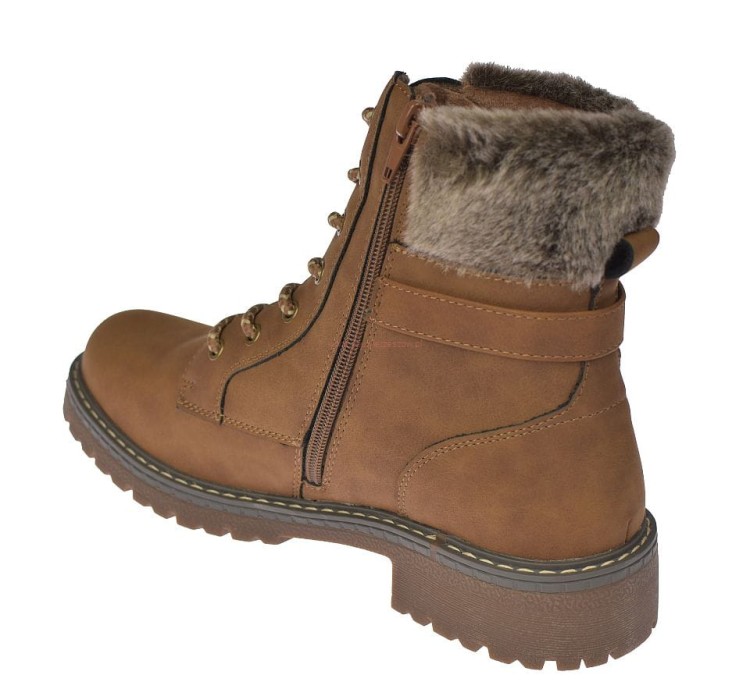 Botki damskie Skotnicki B-3-1344 brązowe sznurowane 7 dziurek z suwakiem