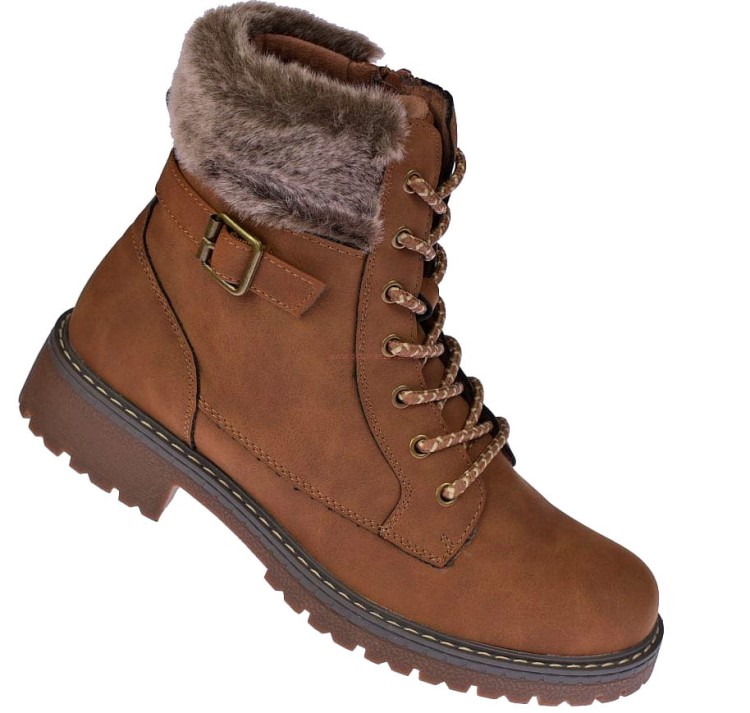 Trapery damskie botki Skotnicki B-3-1344 brązowe ocieplane glany