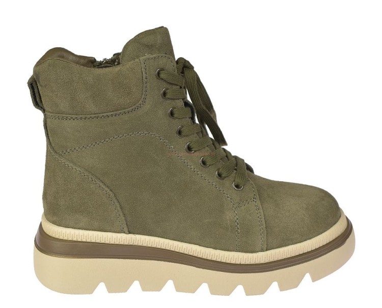 modne trapery damskie khaki na zimę ze skóry naturalnej