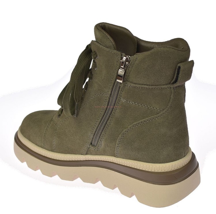 stylowe botki skórzane creepersy damskie zimowe khaki