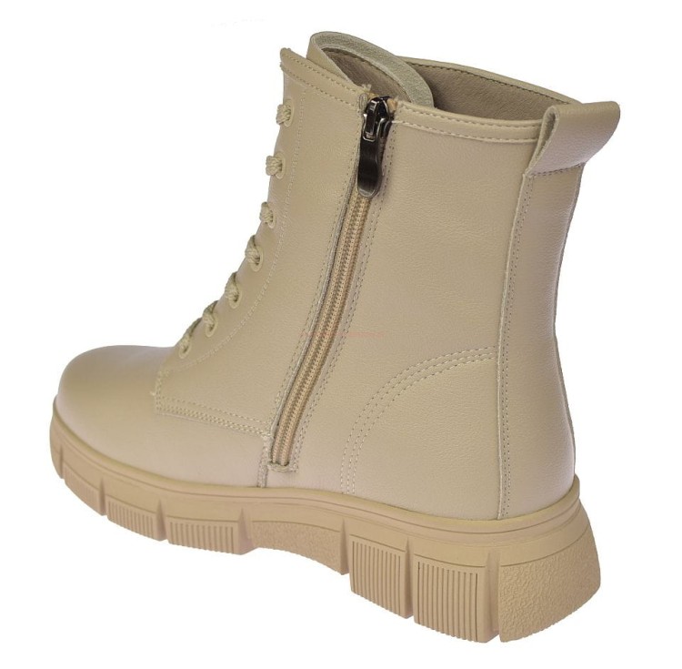 glany skórzane damskie beżowe botki ocieplane