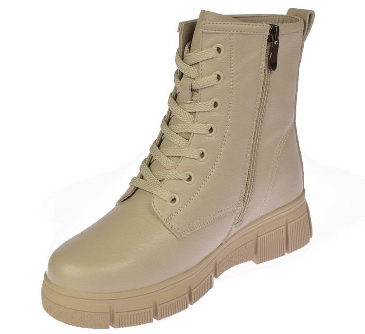 Trapery damskie skórzane beżowe glany ocieplane