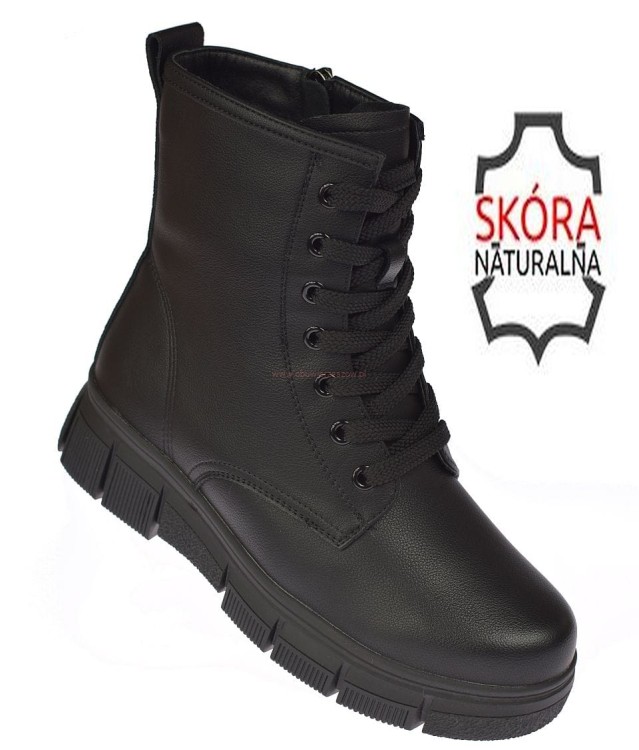 czarne botki damskie B-31378 Skotnicki skórzane ocieplane