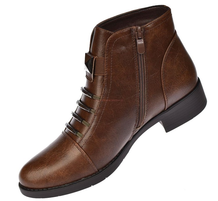 brązowe trzewiki damskie z futerkiem B-3-1363 – widok z boku