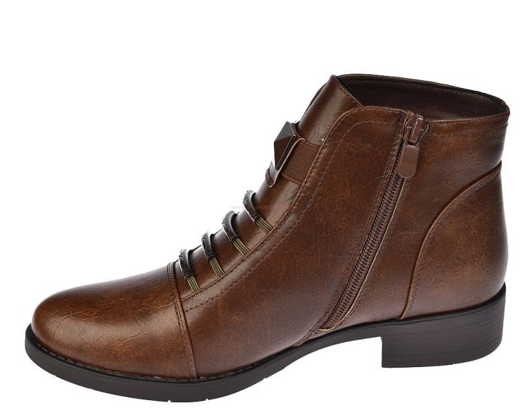 Trzewiki damskie krótkie na suwak i sznurowadła