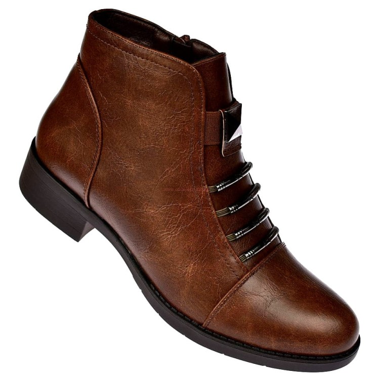 botki damskie ocieplane brązowe B-3-1363 z futerkiem