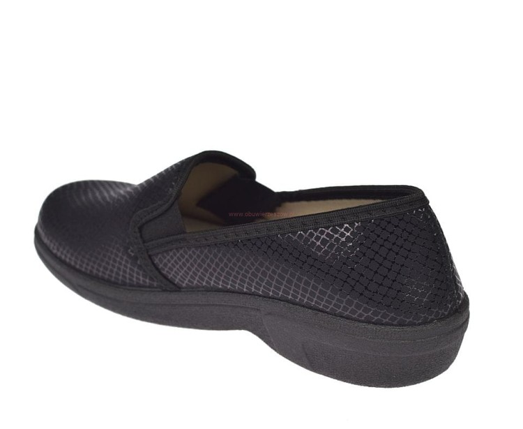rozciągliwe półbuty damskie BIOUP P-429 widok z boku czarne
