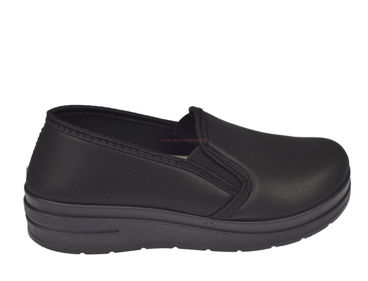 szerokie czarne półbuty damskie z elastyczną cholewką BIOUP P-729