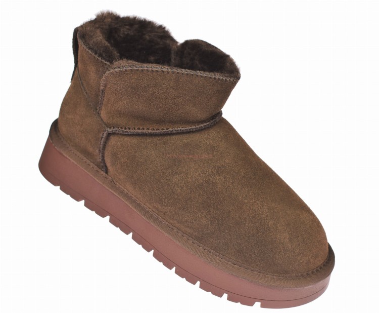 Śniegowce damskie skórzane welurowe American Club CY184 Coffee ocieplane futerkiem