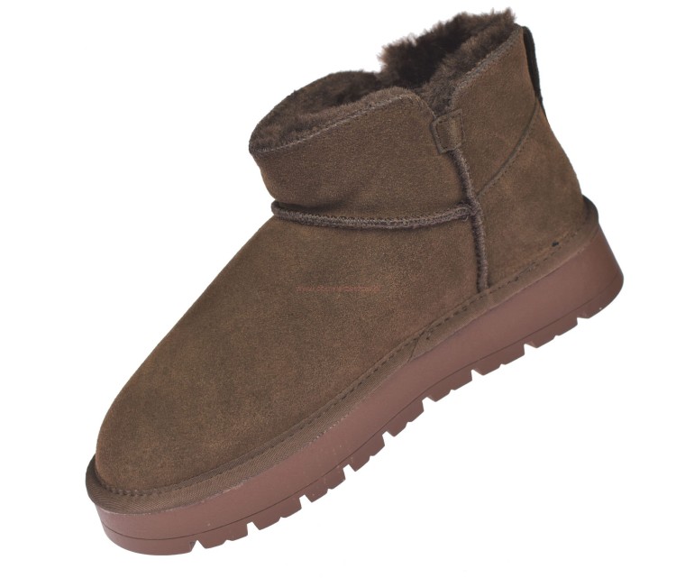 Śniegowce damskie American Club Coffee ciemny brąz ze skóry welurowej