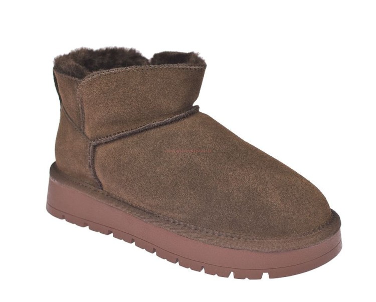 Skórzane śniegowce damskie Coffee z futerkiem – American Club CY184