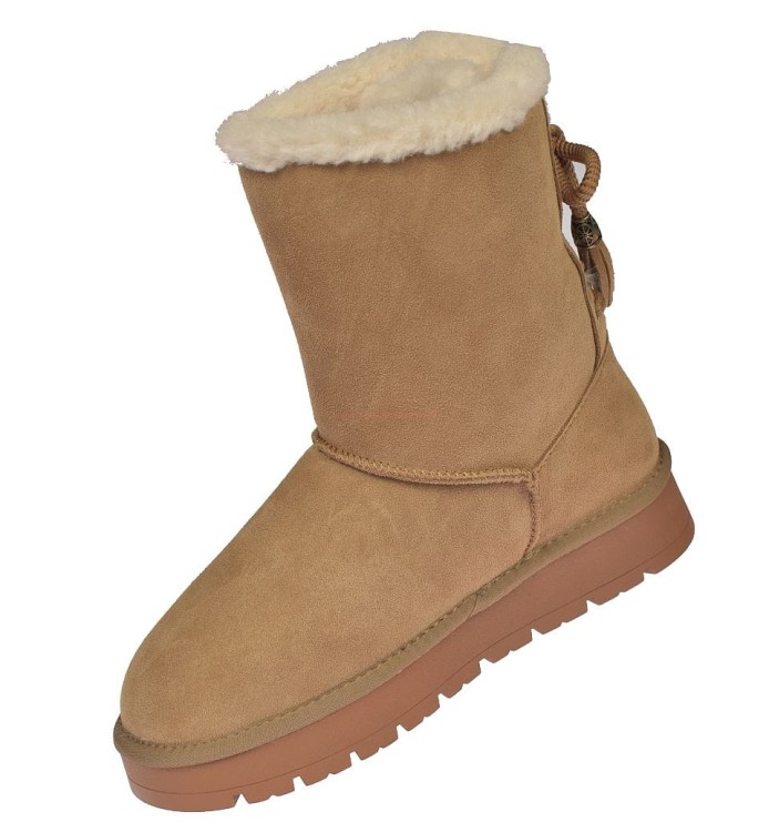 Śniegowce damskie American CY180 Camel – widok z boku, sznurowane od tyłu