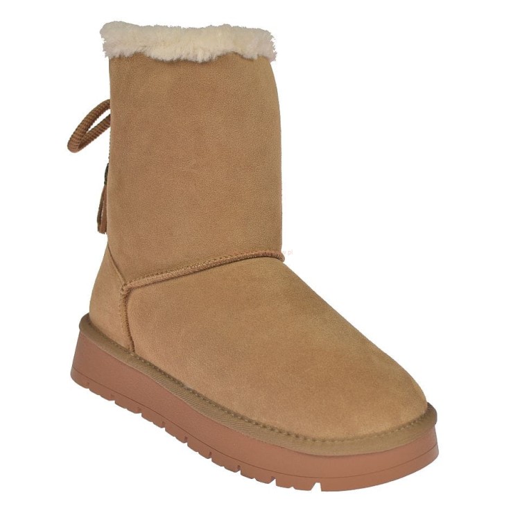 Skórzane śniegowce damskie wysokie Camel z futerkiem – American CY180 przód buta