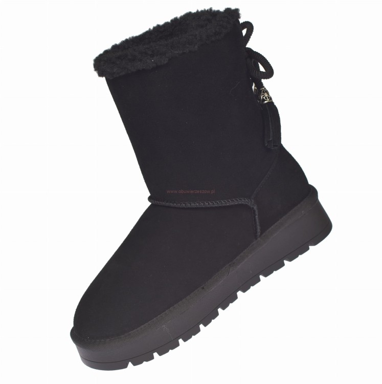 Śniegowce damskie American CY180 Black – widok z boku, sznurowane od tyłu