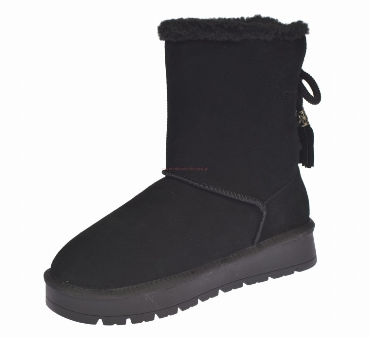 Ocieplane wysokie śniegowce damskie Black ze skóry welurowej – zimowe buty damskie