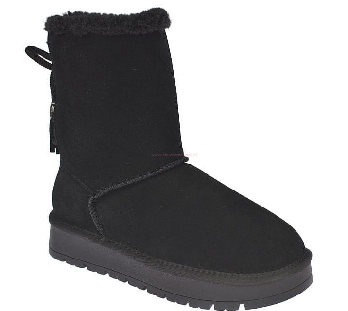 Skórzane śniegowce damskie wysokie Black z futerkiem – American CY180 przód buta