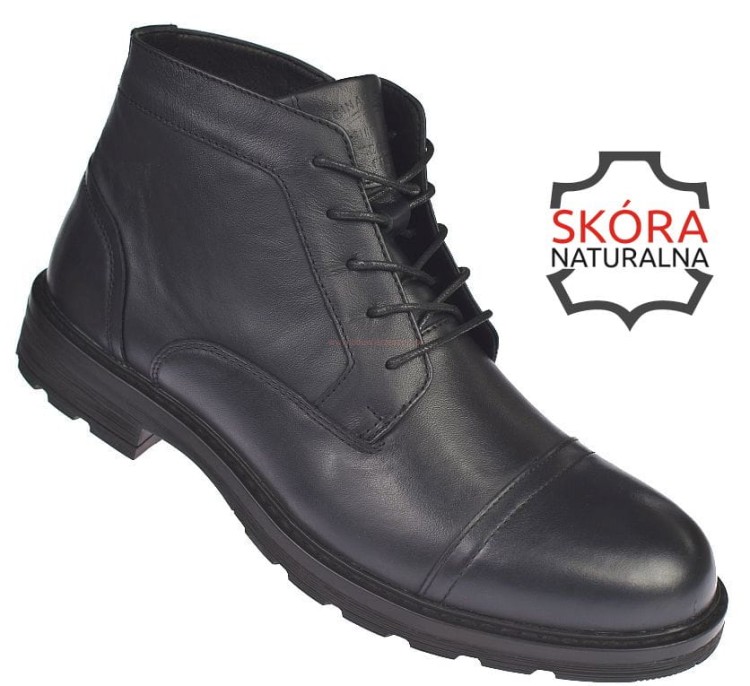 Trapery męskie skórzane czarne CY166 American Club – ocieplane buty zimowe