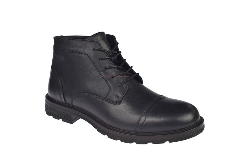 Trzewiki męskie zimowe czarne CY166 – skórzane buty z zamkiem i sznurowadłami