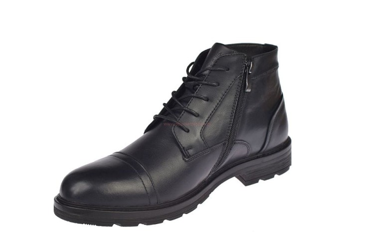 Buty męskie na zimę ze skóry naturalnej – czarne trzewiki CY166