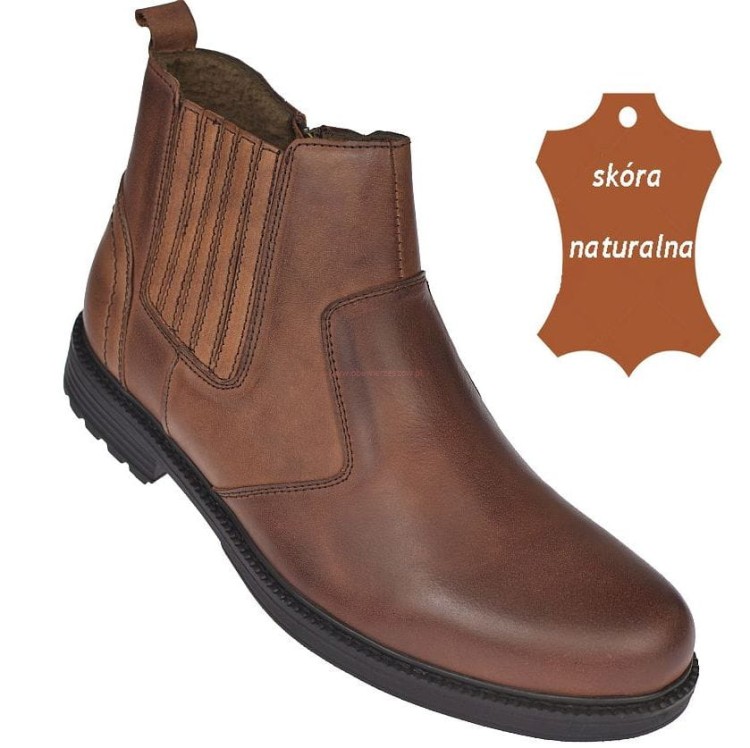Brązowe skórzane sztyblety męskie American CY87 ocieplane zimowe