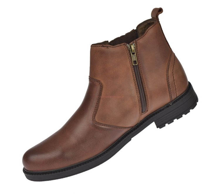 Eleganckie brązowe botki męskie ze skóry naturalnej American Club