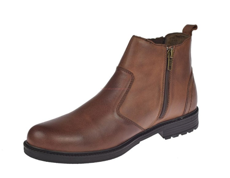 Brązowe skórzane botki męskie na wysokie podbicie i tęgą stopę