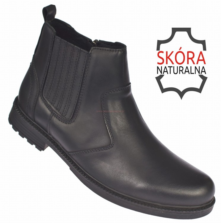 Czarne skórzane sztyblety męskie American CY87 ocieplane zimowe