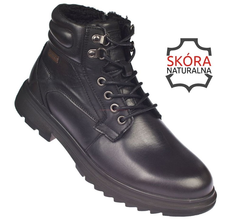 czarne skórzane buty męskie American CY88 sznurowane na zamek