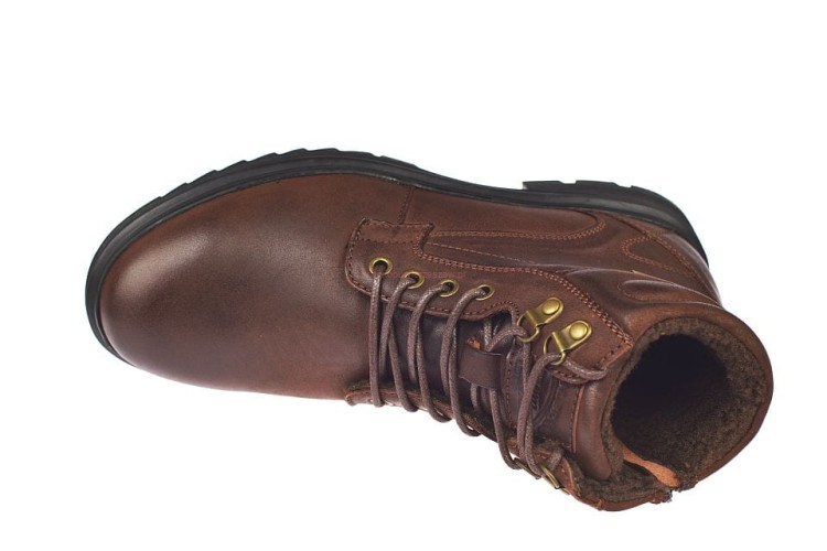 brązowe sznurowane botki męskie skórzane z ociepleniem