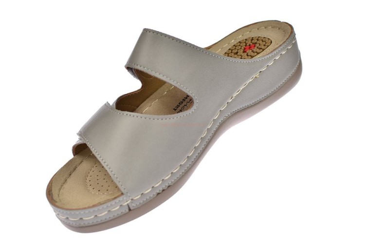 Damskie klapki na bolące pięty z profilowaną skórzaną wkładką i rzepami